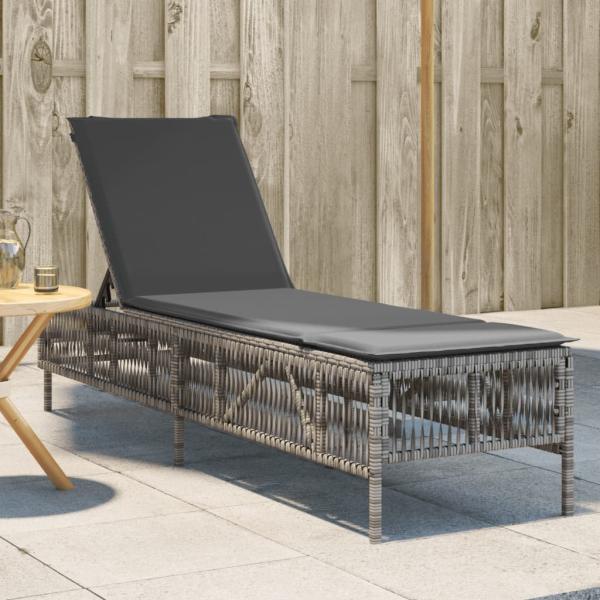 ARDEBO.de - Sonnenliege mit Auflage Grau Poly Rattan
