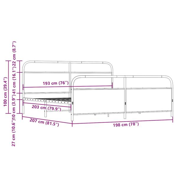 Metallbett ohne Matratze Sonoma-Eiche 193x203 cm