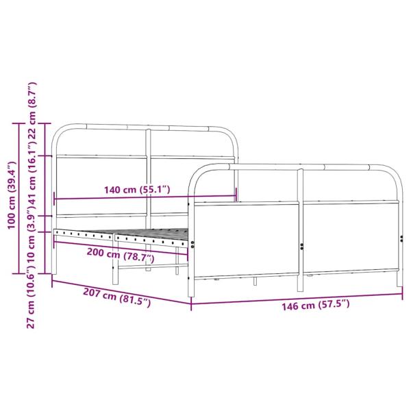ARDEBO.de - Metallbett ohne Matratze Sonoma-Eiche 140x200 cm