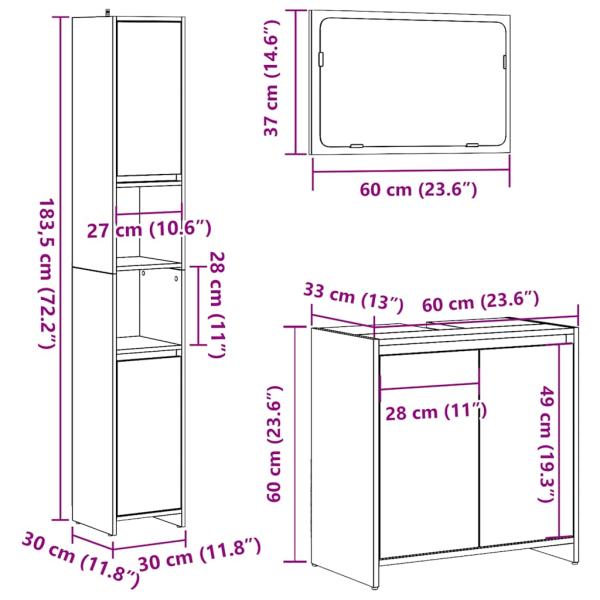 ARDEBO.de - 3-tlg. Badmöbel-Set Altholz-Optik Holzwerkstoff