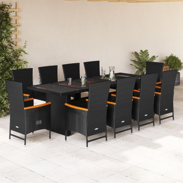 ARDEBO.de - 11-tlg. Garten-Essgruppe mit Kissen Schwarz Poly Rattan