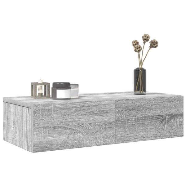 ARDEBO.de - Wandregal mit Schubladen Grau Sonoma 60x26,5x15cm Holzwerkstoff