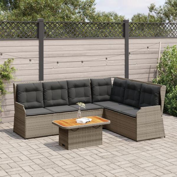ARDEBO.de - 5-tlg. Garten-Lounge-Set mit Kissen Grau Poly Rattan