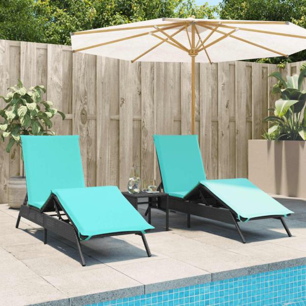 ARDEBO.de - Sonnenliegen 2 Stk. mit Tisch Schwarz Poly Rattan