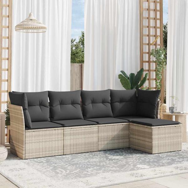 ARDEBO.de - 5-tlg. Garten-Sofagarnitur mit Kissen Hellgrau Poly Rattan