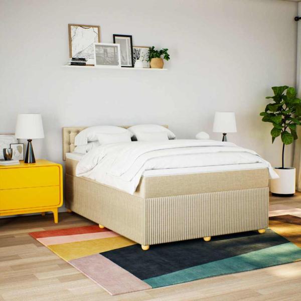 ARDEBO.de - Boxspringbett mit Matratze Creme 160x200 cm Stoff