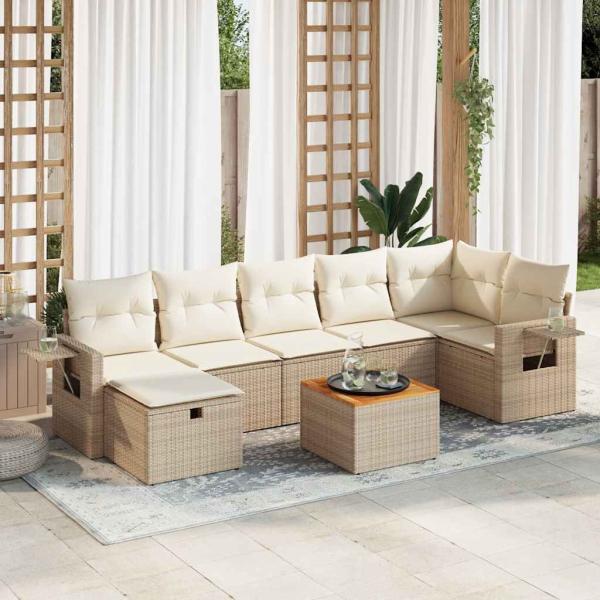 ARDEBO.de - 8-tlg. Garten-Sofagarnitur mit Kissen Beige Poly Rattan