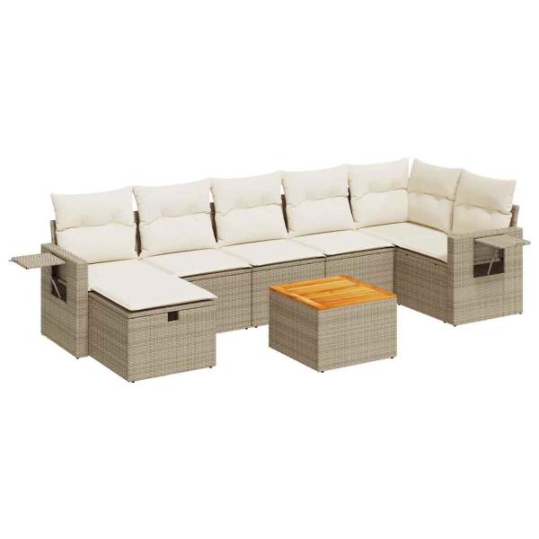 8-tlg. Garten-Sofagarnitur mit Kissen Beige Poly Rattan