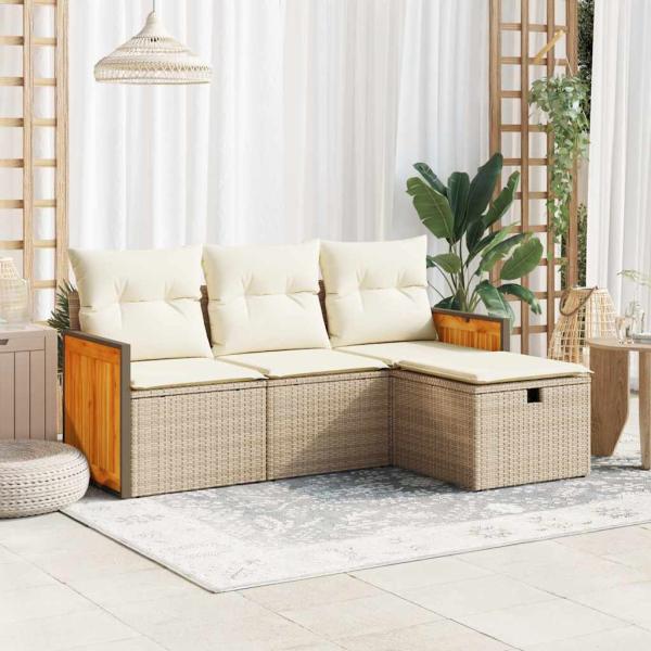 ARDEBO.de - 4-tlg. Garten-Sofagarnitur mit Kissen Beige Poly Rattan