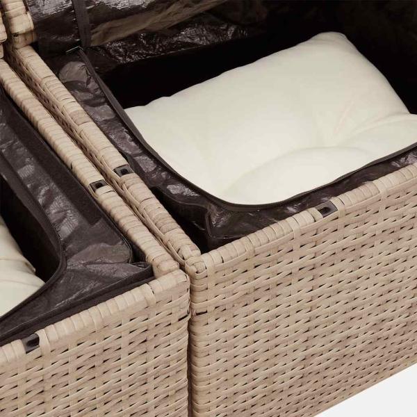 4-tlg. Garten-Sofagarnitur mit Kissen Beige Poly Rattan