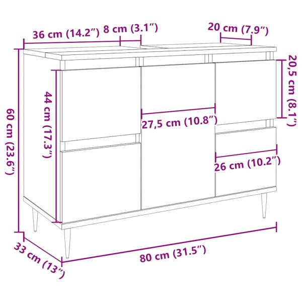 Badschrank Altholz-Optik 80x33x60 cm Holzwerkstoff