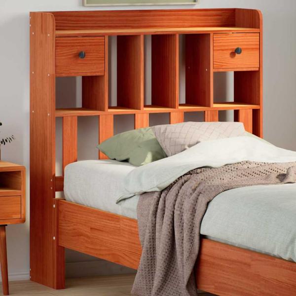 ARDEBO.de - Kopfteil mit Stauraum Wachsbraun 75 cm Massivholz Kiefer