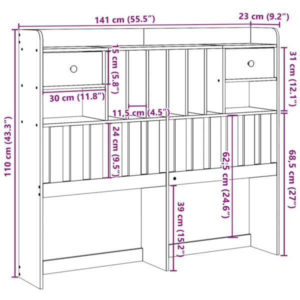 Kopfteil mit Stauraum 135 cm Massivholz Kiefer