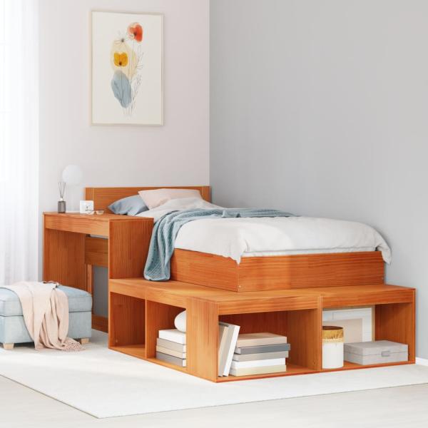 ARDEBO.de - Nachttisch mit Schreibtisch Wachsbraun 222x122x75 cm Massivholz