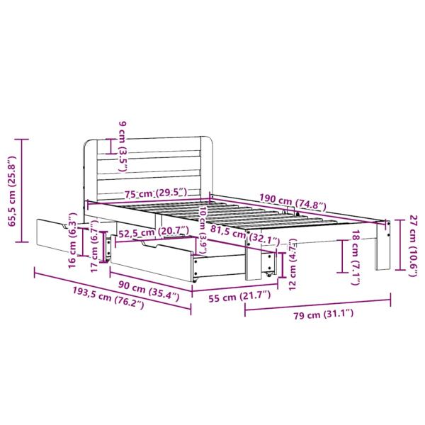 Massivholzbett ohne Matratze Wachsbraun 75x190 cm Kiefernholz