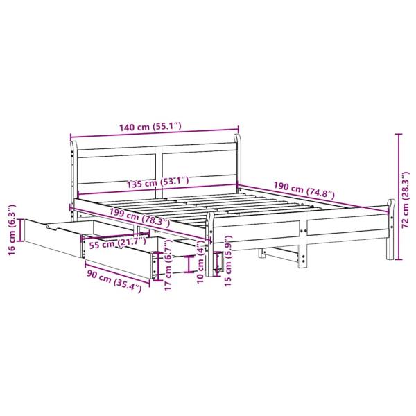Massivholzbett ohne Matratze Wachsbraun 135x190 cm Kiefernholz