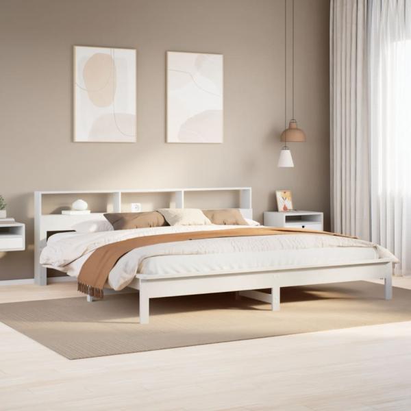 ARDEBO.de - Massivholzbett ohne Matratze Weiß 200x200 cm Kiefernholz