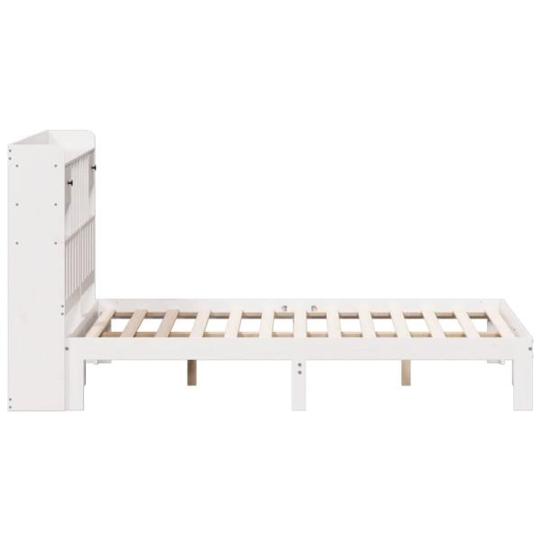 Massivholzbett mit Regal ohne Matratze Weiß 140x190 cm Kiefer