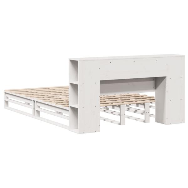 Massivholzbett mit Regal ohne Matratze Weiß 140x190 cm