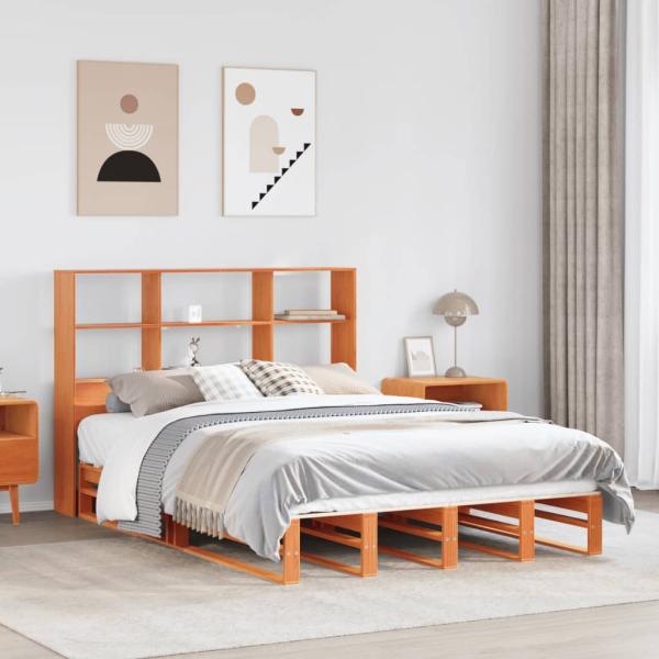 ARDEBO.de - Massivholzbett ohne Matratze Wachsbraun 135x190 cm Massivholz