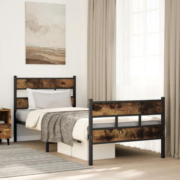 ARDEBO.de - Metallbett ohne Matratze Räuchereiche 107x203 cm