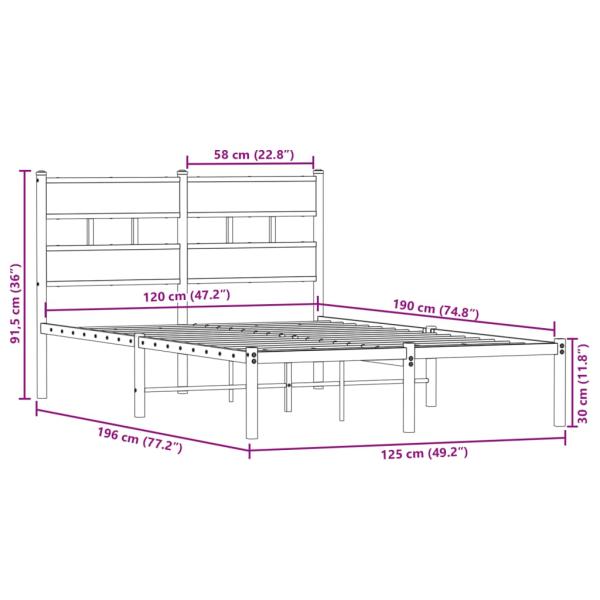 Metallbett ohne Matratze Räuchereiche 120x190 cm