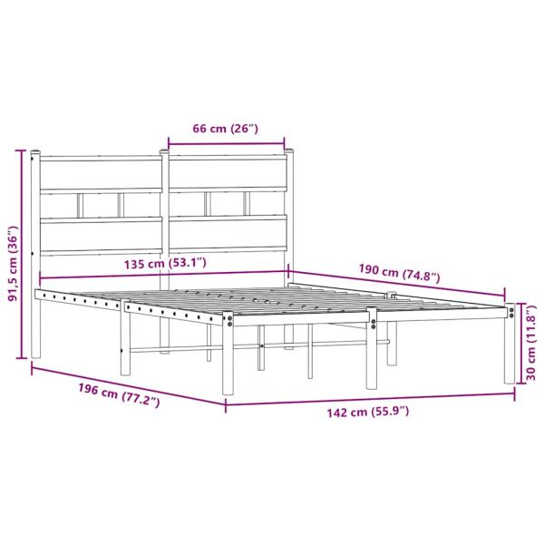 ARDEBO.de - Metallbett ohne Matratze Sonoma-Eiche 135x190 cm