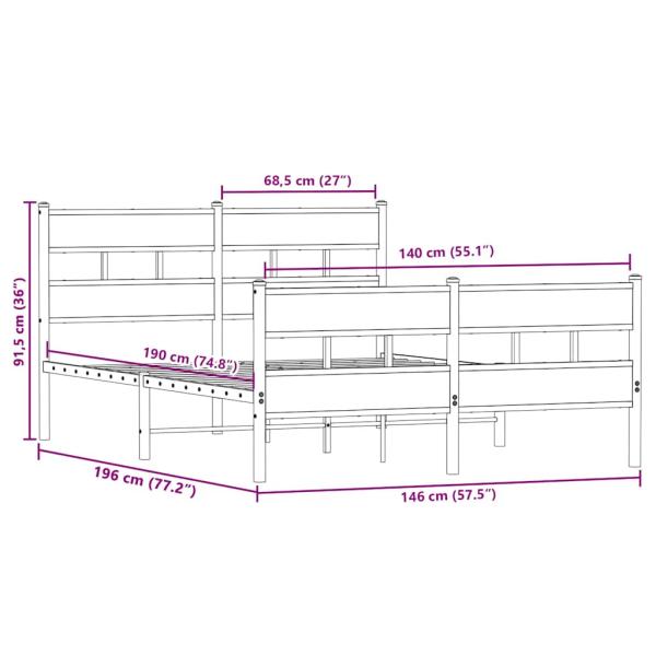 Metallbett ohne Matratze Sonoma-Eiche 140x190 cm