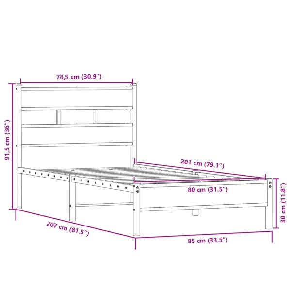 Bettgestell ohne Matratze Sonoma-Eiche 80x200 cm Holzwerkstoff