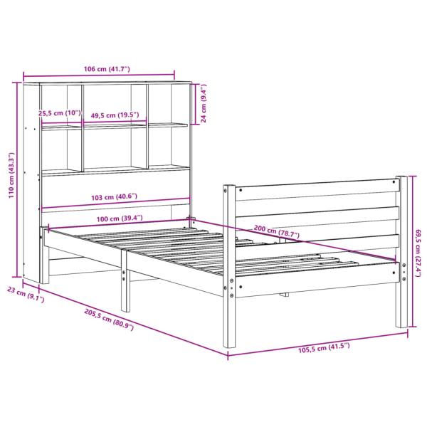 Massivholzbett mit Regal ohne Matratze Wachsbraun 100x200 cm