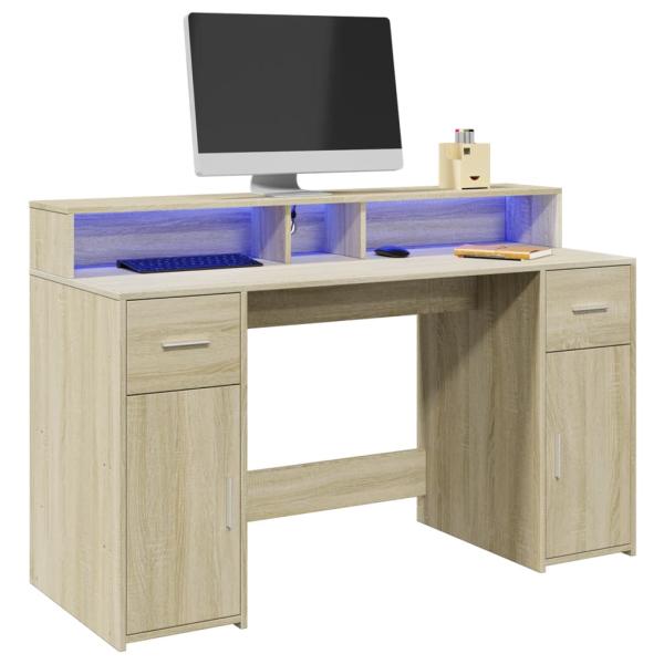 ARDEBO.de - LED-Schreibtisch Sonoma-Eiche 140x55x91 cm Holzwerkstoff