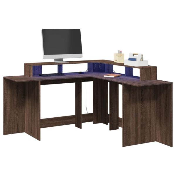 ARDEBO.de - LED-Schreibtisch Braun Eichen-Optik 152x152x91 Holzwerkstoff
