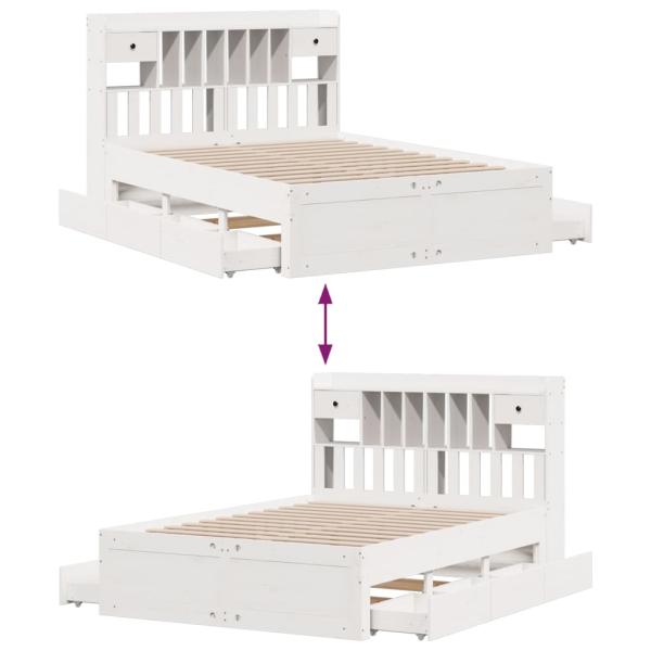 Massivholzbett mit Regal ohne Matratze Weiß 140x200 cm Kiefer