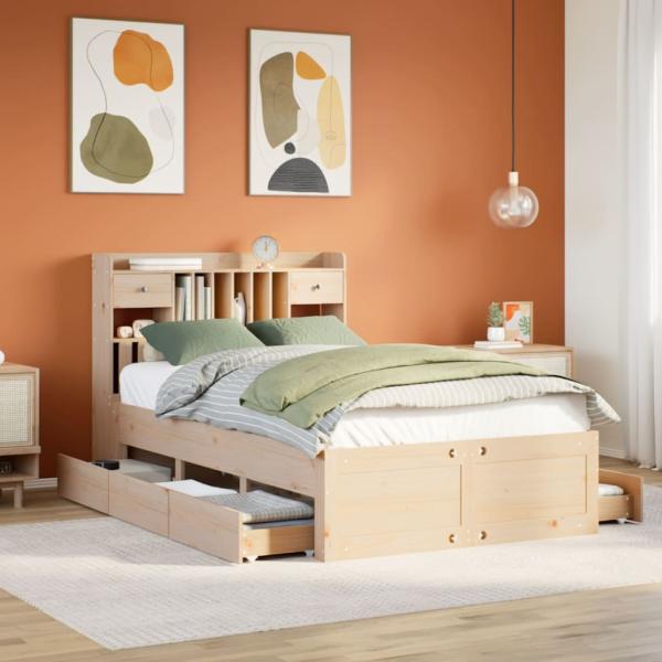ARDEBO.de - Massivholzbett mit Regal ohne Matratze 135x190 cm Kiefernholz