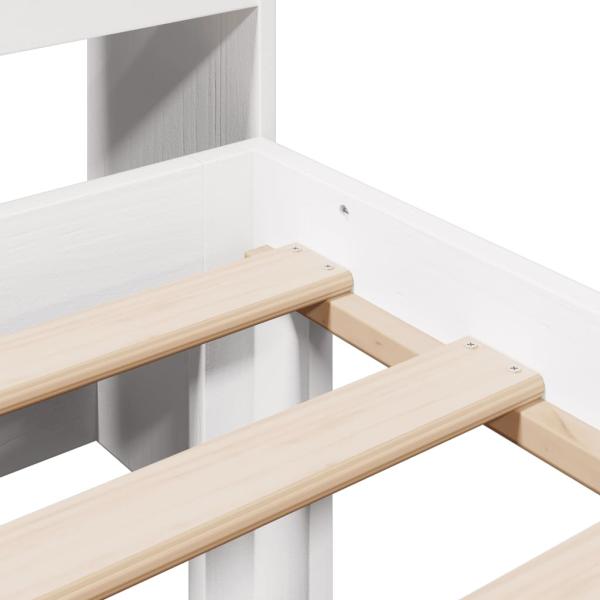 Massivholzbett mit Regal ohne Matratze Weiß 90x190 cm Kiefer