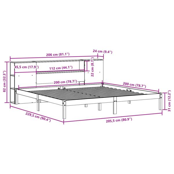 Massivholzbett mit Regal ohne Matratze 200x200 cm Kiefernholz