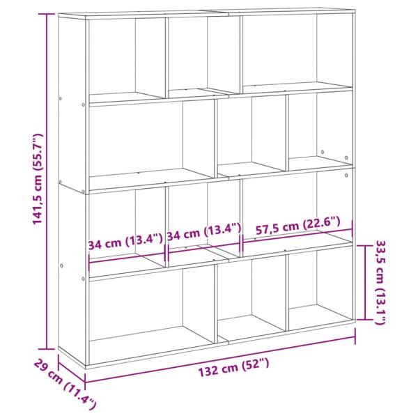 Bücherregal Grau Sonoma 132x29x141,5 cm Holzwerkstoff