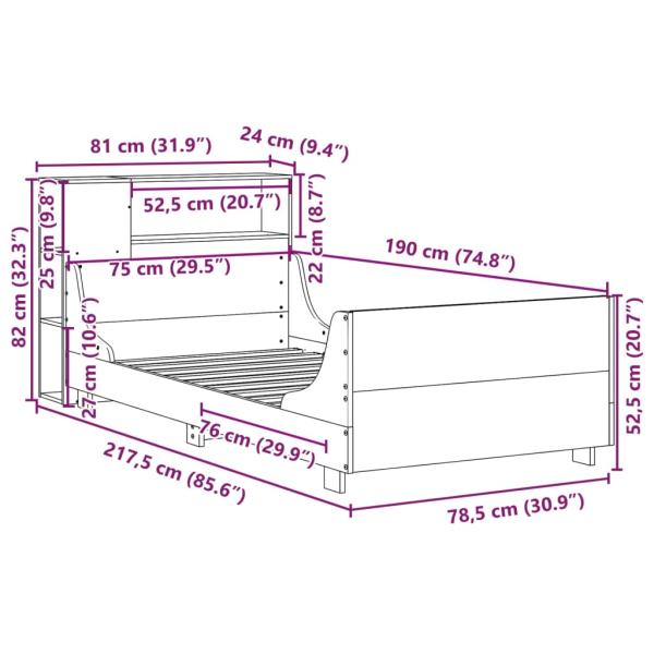 Massivholzbett ohne Matratze Wachsbraun 75x190 cm Kiefernholz