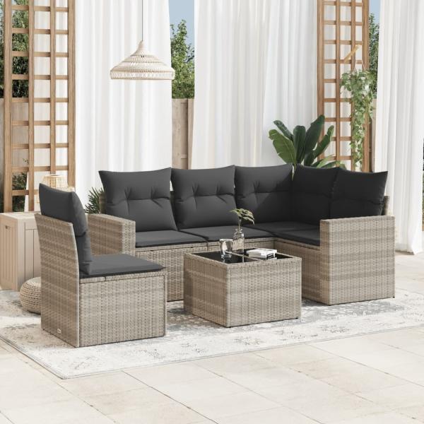 ARDEBO.de - 6-tlg. Garten-Sofagarnitur mit Kissen Hellgrau Poly Rattan
