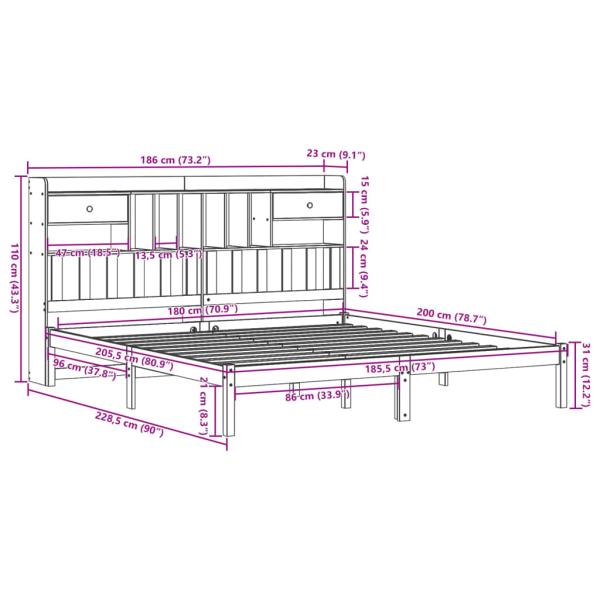 Massivholzbett mit Regal ohne Matratze 180x200 cm Kiefernholz