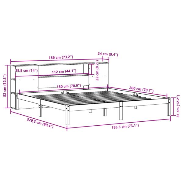 Massivholzbett mit Regal ohne Matratze Wachsbraun 180x200 cm