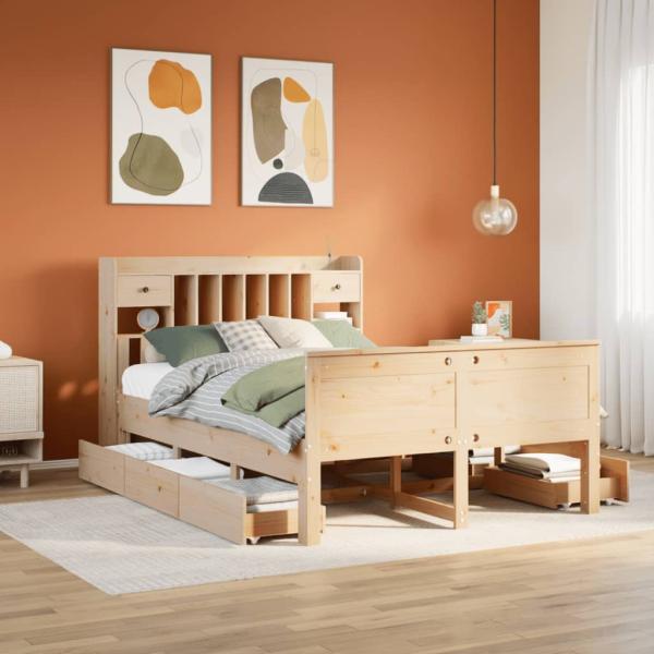 ARDEBO.de - Massivholzbett mit Regal ohne Matratze 140x200 cm Kiefernholz