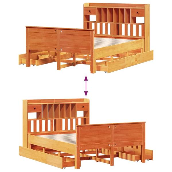 Massivholzbett mit Regal ohne Matratze Wachsbraun 140x190 cm