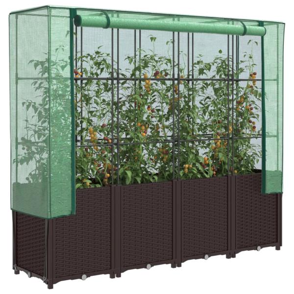 ARDEBO.de - Hochbeet mit Gewächshaus-Aufsatz Rattan-Optik 160x40x153 cm