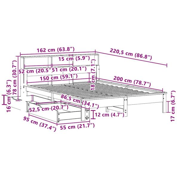 Massivholzbett mit Regal ohne Matratze Wachsbraun 150x200 cm