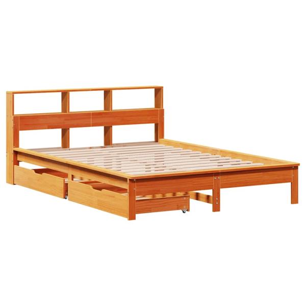ARDEBO.de - Massivholzbett mit Regal ohne Matratze Wachsbraun 120x190 cm