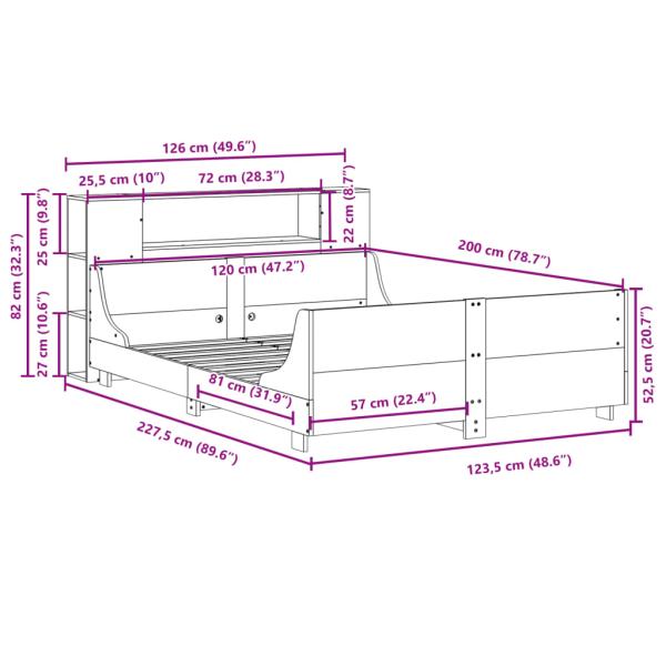 Massivholzbett ohne Matratze 120x200 cm Kiefernholz