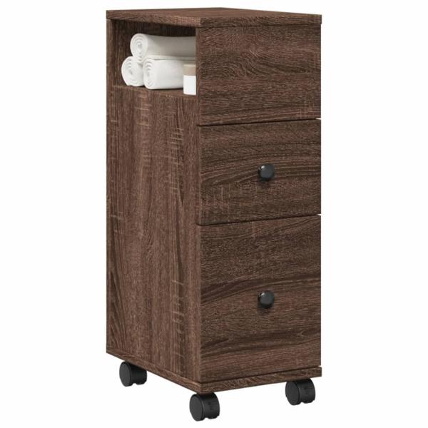 ARDEBO.de - Badschrank Schmal mit Rollen Eichen-Optik Holzwerkstoff