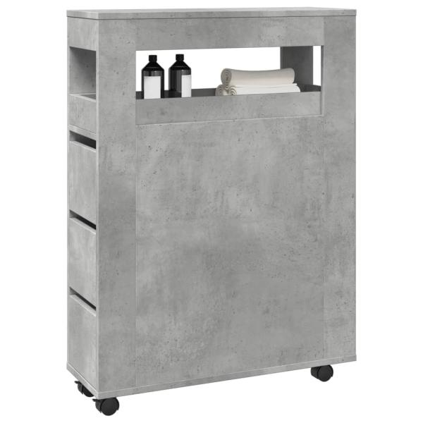 ARDEBO.de - Badschrank Schmal mit Rollen Betongrau Holzwerkstoff