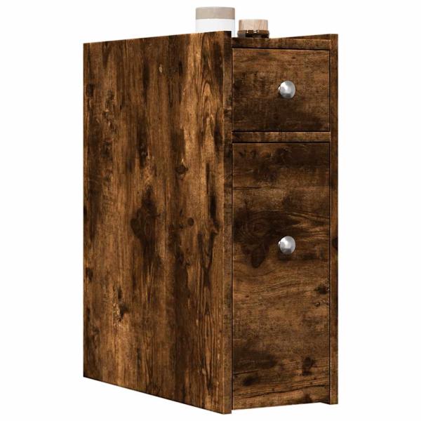 ARDEBO.de - Badschrank Schmal mit Rollen Räuchereiche Holzwerkstoff